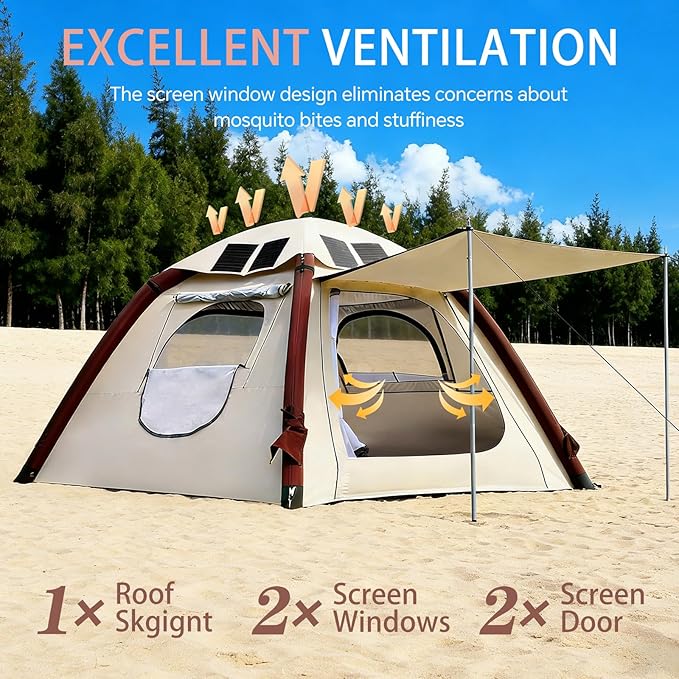 Automatic Inflatable Tent with Air Pump Family Tents for Camping Windproof Waterproof 3 Person Tent Easy Set Up in 2-3 Min Camping Essentials for Backyard Outdoor