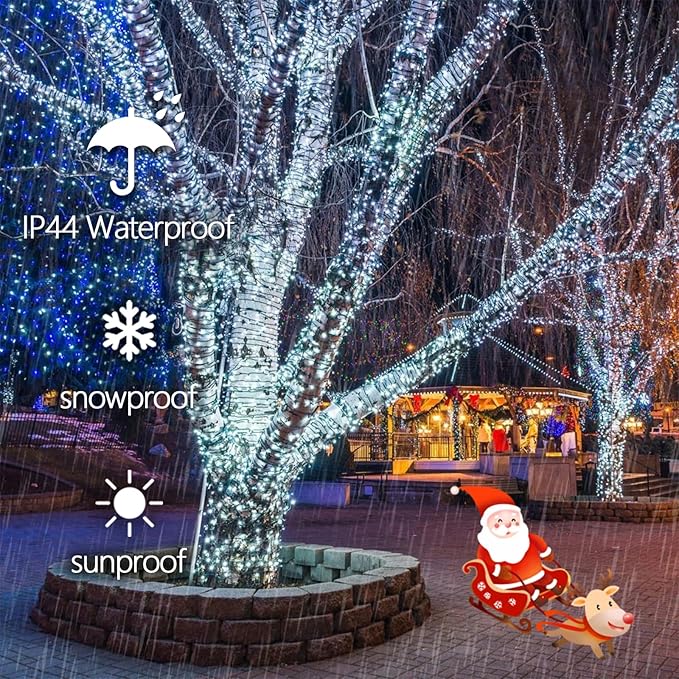 2-Pack Connectable Christmas Lights Outdoor Total 164FT 400LED Christmas String Lights Waterproof with 8 Modes &amp Timer Green Wire Twinkle Lights for Xmas Tree Decorations Outdoor Indoor Cool Wh