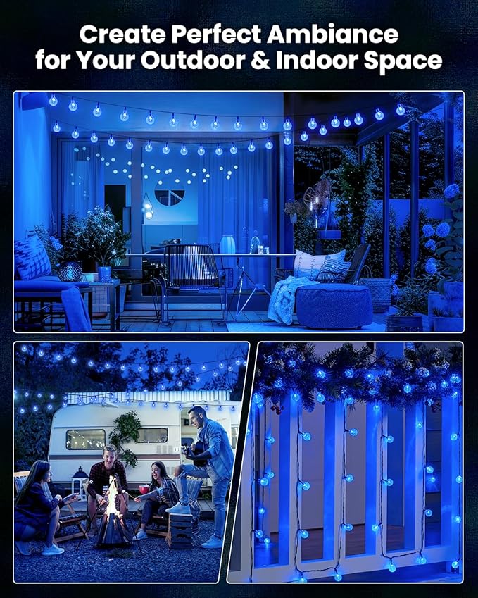 Solar String Lights Outdoor Waterproof 2 Pack 60 LED 36.5 FT Each 8 Lighting Modes Solar Powered Patio Lights for Garden Yard Porch Wedding Party Decor (Blue)