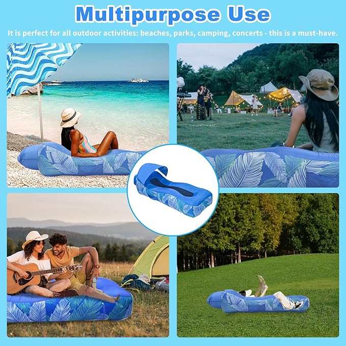 Inflatable Couch Inflatable Lounger Air Sofa | No-Pump Blow Up Couch | Ergonomic Design Air Couches Outdoor for Camping &amp Park &amp Beach Upgrade Your Camping Accessories-with Sun Shade