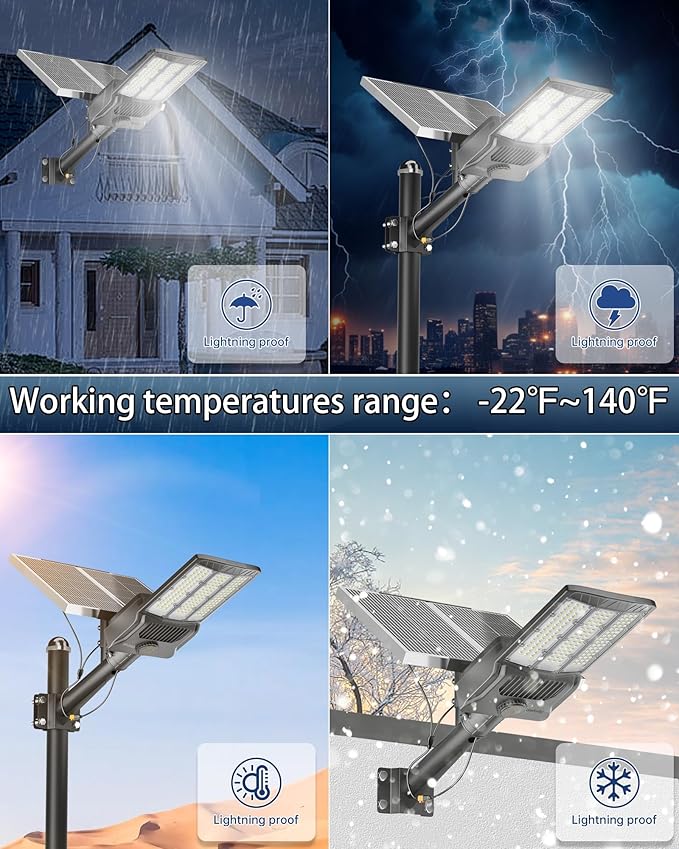 Gefolly Solar Street Lights Outdoor Commercial Parking Lot Light Dusk to Dawn IP67 Waterproof 6500K Security Flood Lights Lamp for Yard Road Basketball Courts (SL-11000W 800000LM)