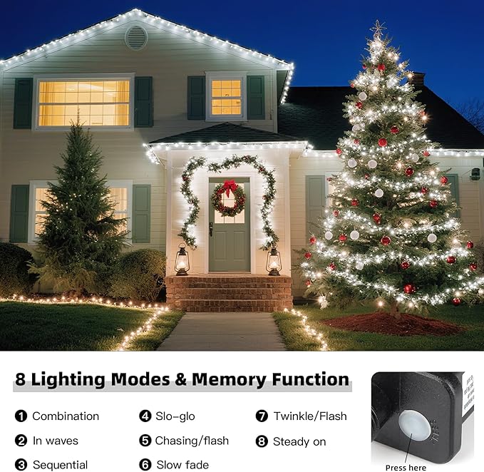 500 LED White Christmas Tree Light Plug in170ft Connectable Christmas Lights with 8Modes UL Certified Outdoor Indoor for Halloween Tree Yard Holiday Party Decor