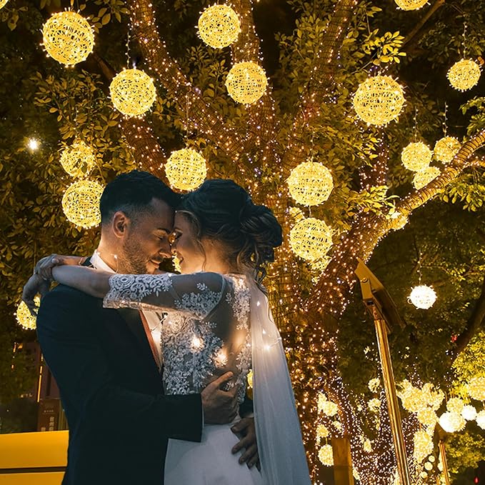 Outdoor Christmas Balls Lights Tree Lights Waterproof 4 Pack 7.87 LED Hanging Globe Sphere Lights with 8 Lighting Modes Memory Timer Plug for Party Wedding Xmas Porch Patio Garden Yard Decorations