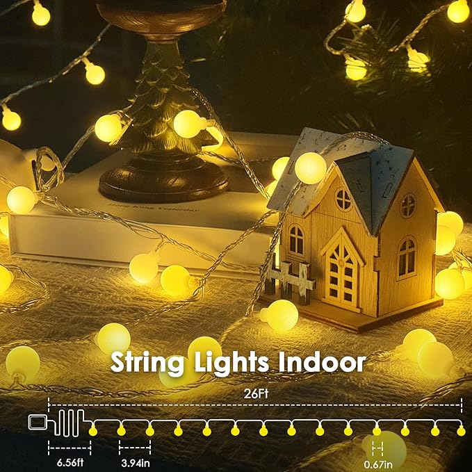 2 Pack Battery Operated String Lights - 52FT 120 LED Globe Fairy Lights with Remote Waterproof String Light Indoor Outdoor 8 Modes with Timer for Bedroom Classroom Dorm Christmas Decor Warm White