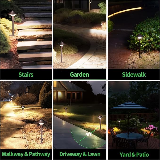 Pathway Landscaping Lighting Low Voltage 5cct Modes Garden Path Light LED 12V Outdoor Waterproof Sidewalk Lights 5W 200LM Oil Rubbed Bronze Aluminum for Outside Walkways Yard (12 Pack)