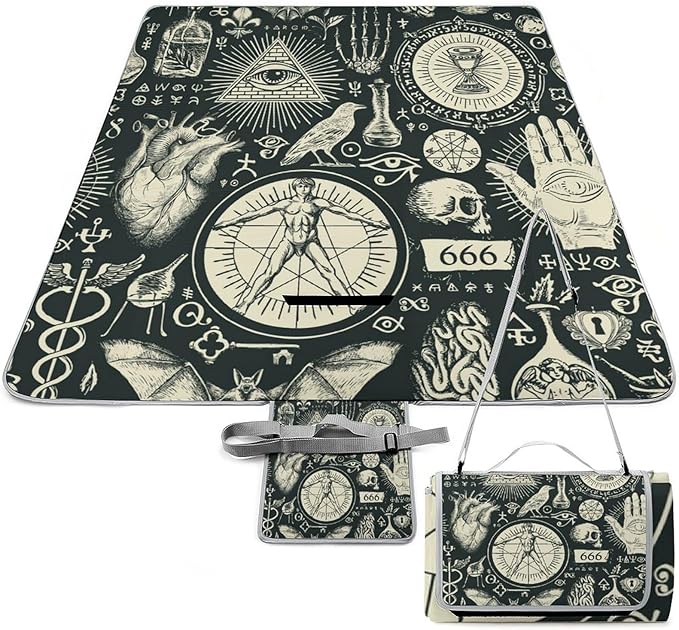 Occultism Occult Demon Baphomet Satanic Goat Head Skull Waterproof Outdoor Picnic Blanket Sandproof Beach Mat for Camping Hiking Grass Travelling