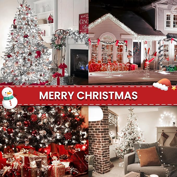 2-Pack Connectable Christmas Lights Outdoor Total 164FT 400LED Christmas String Lights Waterproof with 8 Modes &amp Timer Green Wire Twinkle Lights for Xmas Tree Decorations Outdoor Indoor Cool Wh