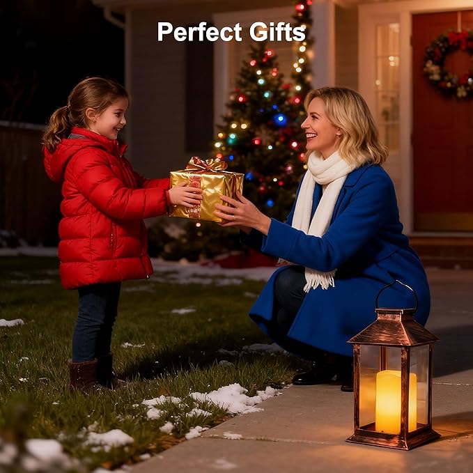 2 Pack 14 Inch Solar Lanterns Outdoor Waterproof with Flickering Flameless Candles Outdoor Garden Hanging Lantern Decorative for Patio Front Porch Backyard Balcony Cabin Outside Table