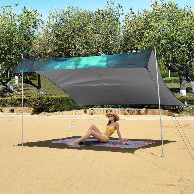 ALAZA Octopus Shipwreck Beach Tent Sun Shelter UPF50+ Protection Beach Shade Canopy w/ 4 Sandbags for Outdoor Camping Fishing Backyard Fun Picnic 10x9 ft