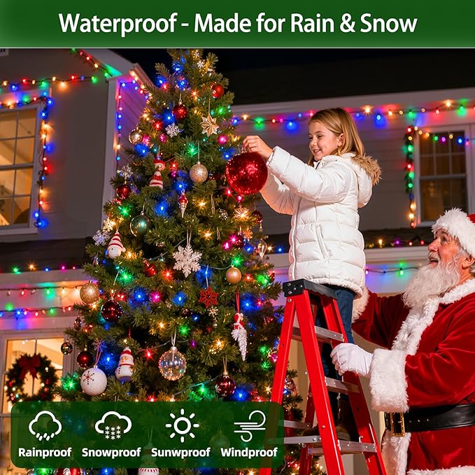 750 LED 240FT Christmas Lights Outdoor12 Lighting Modes Christmas String Lights with Timer Dimmable Multicolor LED StringLights Waterproof for Yard Tree Wedding Party Holiday Multicolor