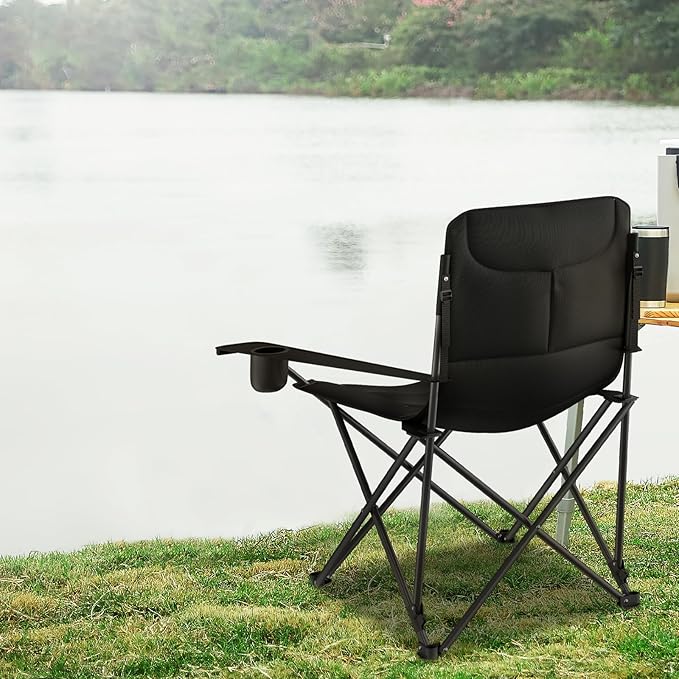 Athena Collection Portable Camping Chair for Outdoor Foldable Outdoor Beach Camping Chair with Adjustable Backrest &amp Armrest Oversized Padded Chair Folding Lawn Chair with Cooler &amp Cup Holde