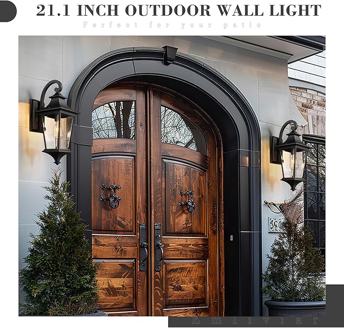 Emliviar Outdoor Porch Light 21.1 Inch Modern Outdoor Wall Light for House Porch Clear Glass in Black Finish XE292B-M BK
