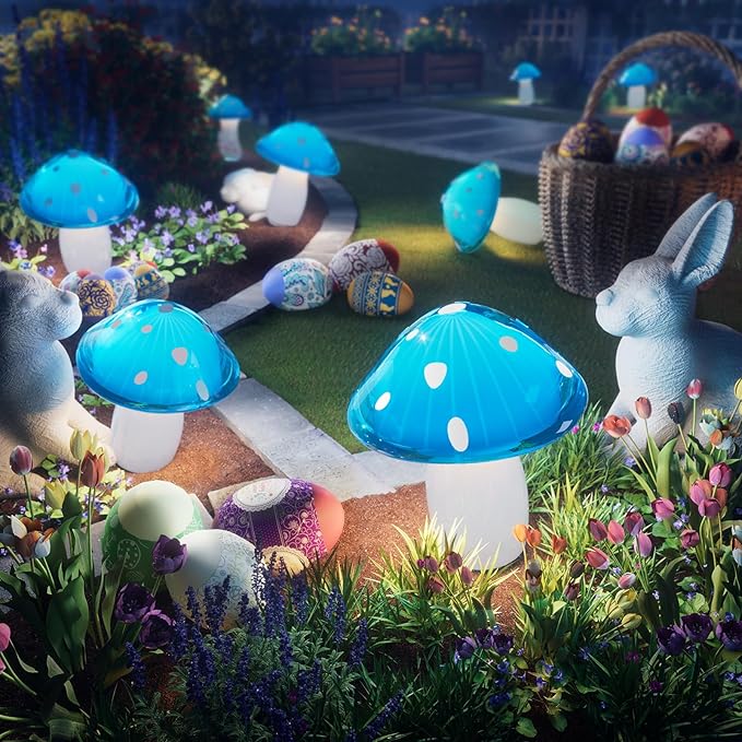 Solar Mushroom Lights Outdoor 9 Pack Garden Outdoor Decor 8 Lighting Modes IP65 Waterproof Crystal-Clear Fairy Decoration for Pathway/Yard/Flower Bed/Patio/Landscape/Backyard/Dwarf String 30 FT