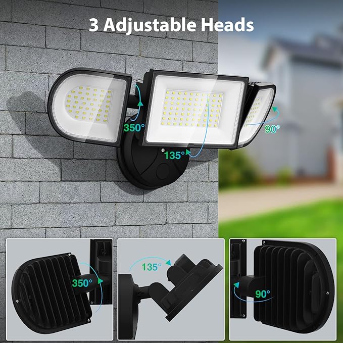 iMaihom 100W Flood Lights Outdoor 9000LM Ultra Bright LED Flood Light Outdoor 3 Adjustable Heads Security Lights IP65 Waterproof Outside Flood Light 6500K Floodlight for Yard Garage Court (Black)