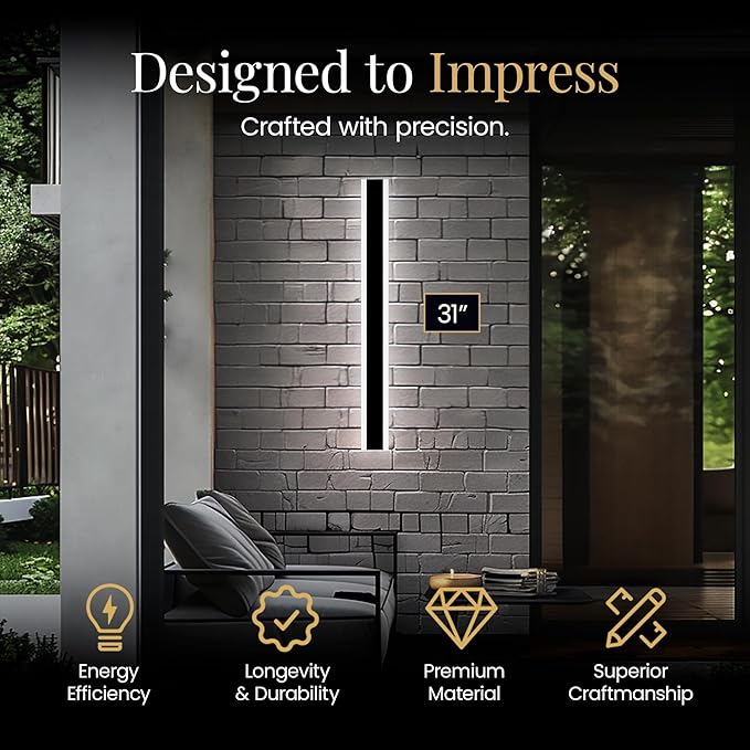 MOD LIGHTING Haylen Wired LED Outdoor Wall Light (1-Pack) 31 Water Resistant Outdoor LED Sconce Remote Dimming Modern Wall Sconces for Patio Garage Black