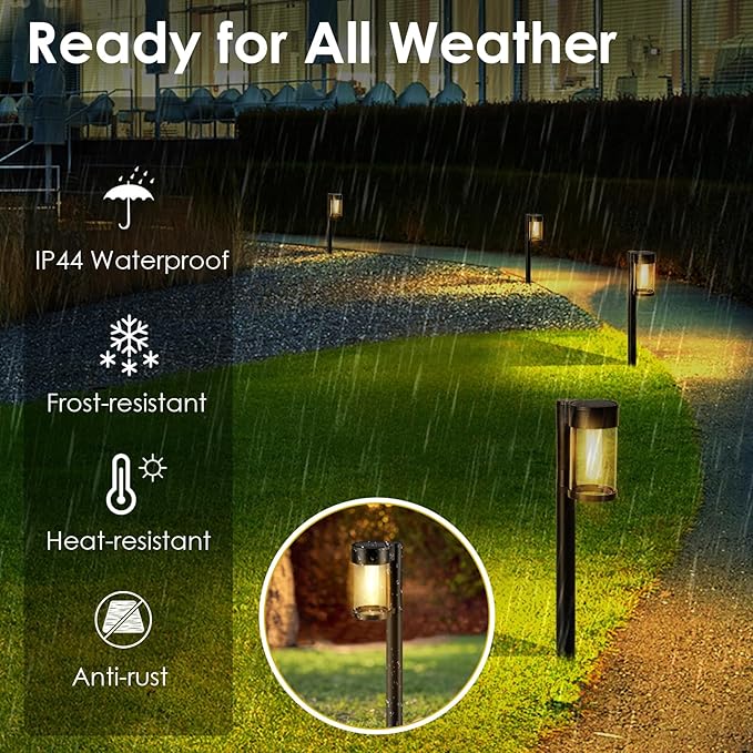 Mancra Solar Pathway Lights Outdoor 10 Pack Metal &amp Glass Solar Lights Outdoor Waterproof Landscape Path Lights for Yard Walkway Garden Decor Warm White
