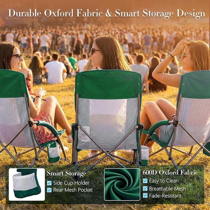 DUMOS Low Beach Chair for Adults Lightweight Folding Beach Chair with Cup Holder Storage Bag Breeze Mesh Back Padded Armrests Compact Low Profile Chair for Camp Picnic Lawn Sand