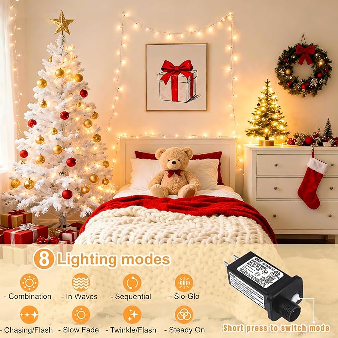 132FT 400 LED Christmas Lights Outdoor Christmas String Lights Indoor with 8 Modes Waterproof Plug in Twinkle Fairy Lights Clear Wire for Bedroom Patio Window Garden Wedding Xmas Decor Warm White