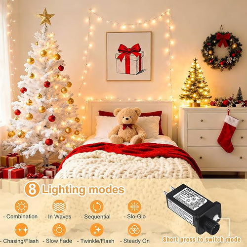 132FT 400 LED Christmas Lights Outdoor Christmas String Lights Indoor with 8 Modes Waterproof Plug in Twinkle Fairy Lights Clear Wire for Bedroom Patio Window Garden Wedding Xmas Decor Warm White