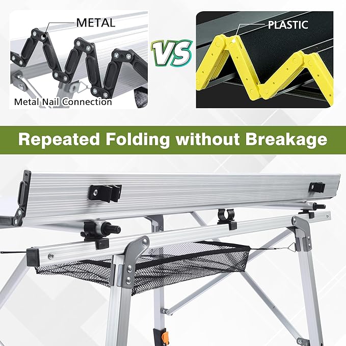 Folding Outdoor Camping Table with Adjustable Legs Lightweight Aluminum Roll Up Camp Table with Carrying Bag Mesh Storage Organizer for Cooking Picnic Beach Backyards BBQ Party