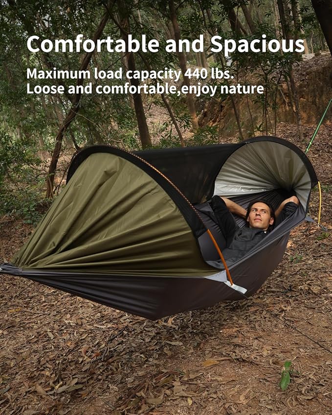 Camping Hammock Tent with Mosquito Net and Removable Sunshade 4 in 1 Function Lightweight Hanging Hammocks Tree Straps Swing Bivvy Ground Tent for Outside Hiking and Travel