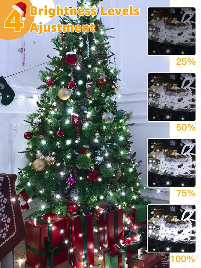 600 LED 196 FT Christmas Lights Waterproof String Lights with Remote and Timer Christmas Tree Lights with 8 Modes Dimmable Fairy Lights for Holiday Decor (Cool White)