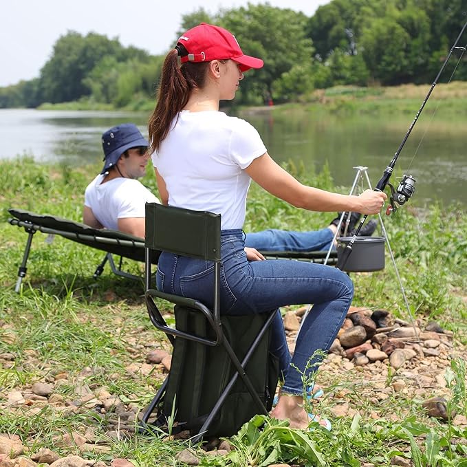 Portal Backpack Cooler Chair Fishing Chairs with Backrest Folding Camping Stool Compact for Outdoors Hiking Hunting Travel Supports 225 lbs Capacity