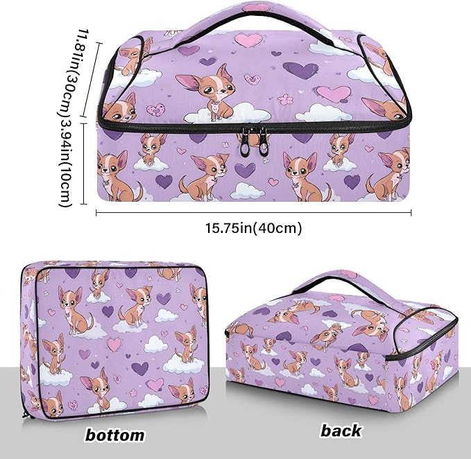 Casserole Carrier Pattern Dogs and HeartInsulated Casserole Carrier for Hot or Cold Food Thermal Lunch Tote for Potluck Parties Picnic Beach Fits 9 x 13 Inches Baking Dish