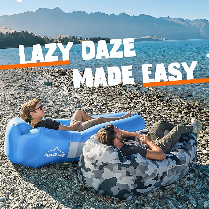 AlphaBeing Inflatable Lounger Beach Chair Accessories Air Sofa Hammock Inflatable Couch for Camping Backyard Lakeside with Compression Sacks Ideal Outdoor Gifts for Adults
