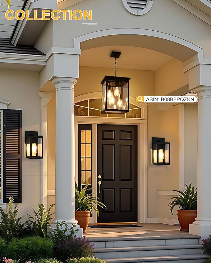 TODOLUZ 2-Pack Outdoor Wall Sconce 1-Light Black Waterproof Porch Wall Light Fixture for Front Door Patio Garage Doorway E26 Bulb Base