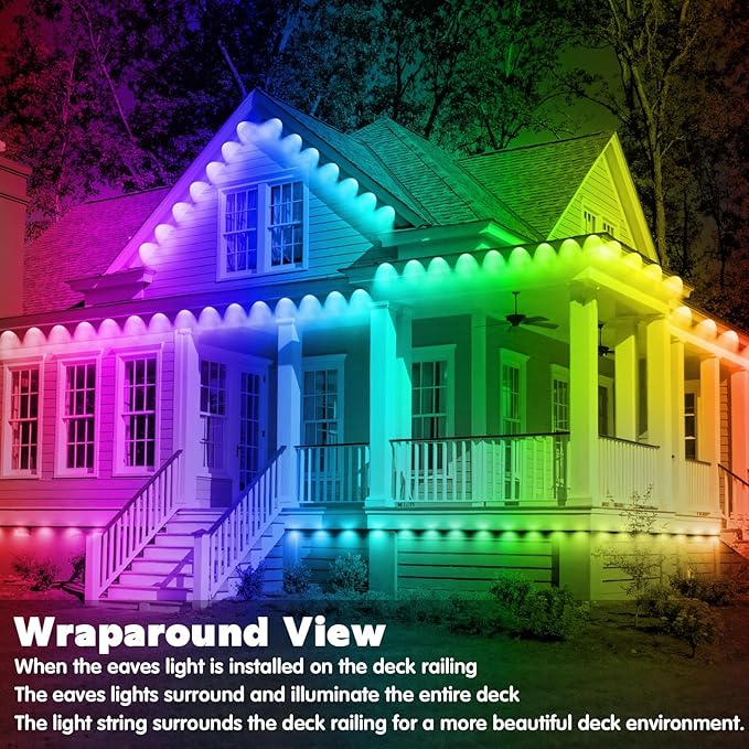 FBZ 100FT Permanent Outdoor RGB Lights - IP67 Waterproof with Smart App Control RemoteDIY Scene Modes Music SynchronizationEaves Lights for Garden DecorDeckChristmas