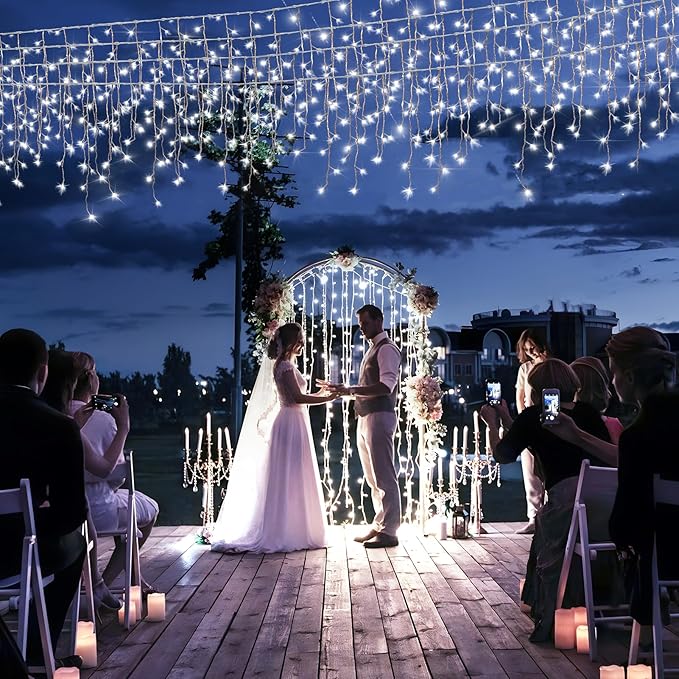 Heceltt White Christmas Lights Outdoor 49FT 480 LED Ice Lights for Outside with 90 Drops Clear Wire 8 Modes Timer Plug in Waterproof for Holiday Eaves Yard Roof Party Christmas Decoration