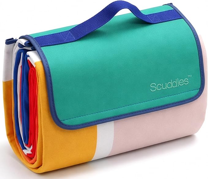 scuddles Extra Large Picnic Blanket – 80 x 80 Waterproof Outdoor Mat with Soft 3-Layer Comfort Foldable Design &amp Carry Strap for Beach Camping Parks Hiking &amp Family Picnics