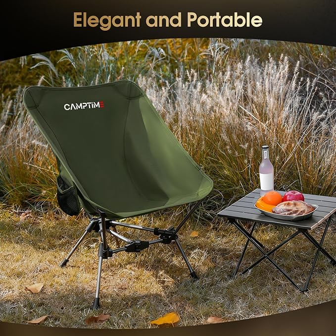 Portable Camping Chair Lightweight Compact Backpacking Chair with Side Pocket Wide Seat Folding Chair for Camping Hiking Beach - Supports 330Lbs Green