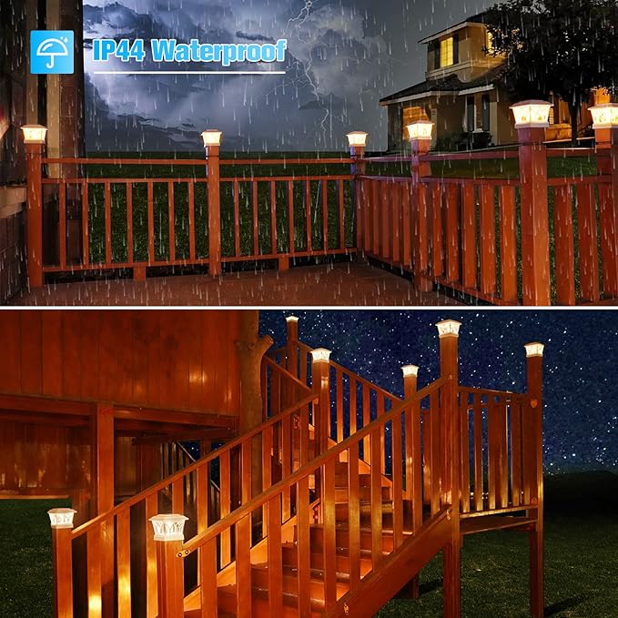 VOLISUN Solar Post Cap Lights Outdoor 4Pack with Edison LED Bulbs 2 Brightness Setting Fence Post Lights Solar Powered for Garden Fence Deck Mailbox Yard Porch Fits 4x4 6x6 Posts(Slate White)