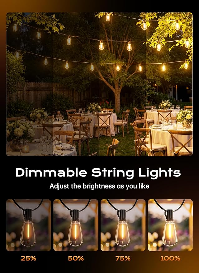 Minetom 100FT Outdoor-String-Lights with Remote 31+2 Shatterproof ST38 LED Bulbs Waterproof Patio Lights with 3 Modes Dimmable &amp Connectable 2700K Hanging Lights for Backyard Porch Deck Balcony