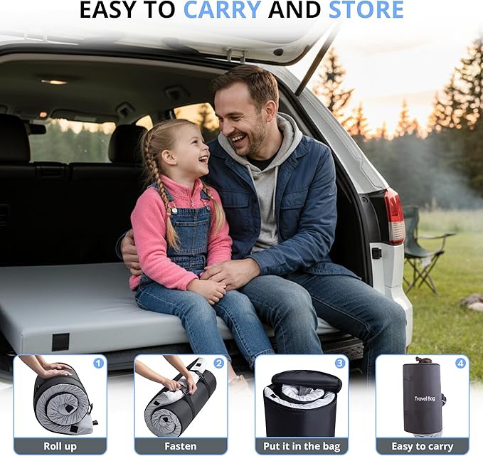 EGOHOME Memory Foam Camping Mattress 2.5 inch Portable Roll Up Camping Sleep Topper with Waterproof and Non-Slip Bottom Camping Car Mat with Travel Bag Grey