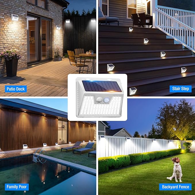 Peasur Solar Lights Outdoor Waterproof [12 Packs/140 LEDs] 3 Lighting Modes Motion Sensor Ultra Bright Security Lights for Outside Fence Patio Deck[White]