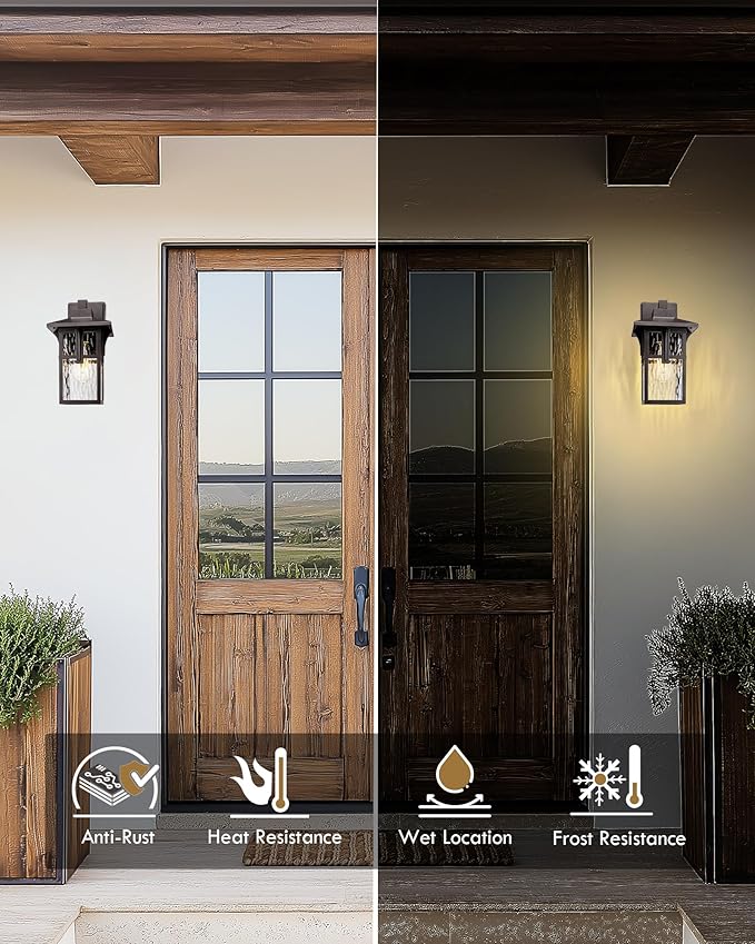 Outdoor Wall Light Fixture HWH 12.4 Inch Outdoor Light for House with Water Ripple Glass Exterior Lighting Fixture in Oil-Rubbed Bronze Finish 5HX62B ORB SW