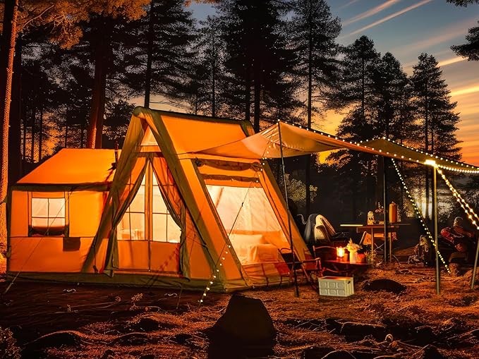EROMMY 4/6/8/12 Person Inflatable Tent with Skylight 4 Season Blow Up Tents with Hand Pump for Outdoor Camping &amp Hiking Easy Set-up Windproof Sunproof Waterproof