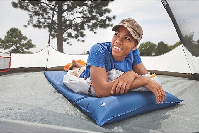 Coleman Self-Inflating Sleeping Pad with Pillow Lightweight Inflatable Camp Pad with Extra Support &amp Quick Deflation No Air Pump Needed