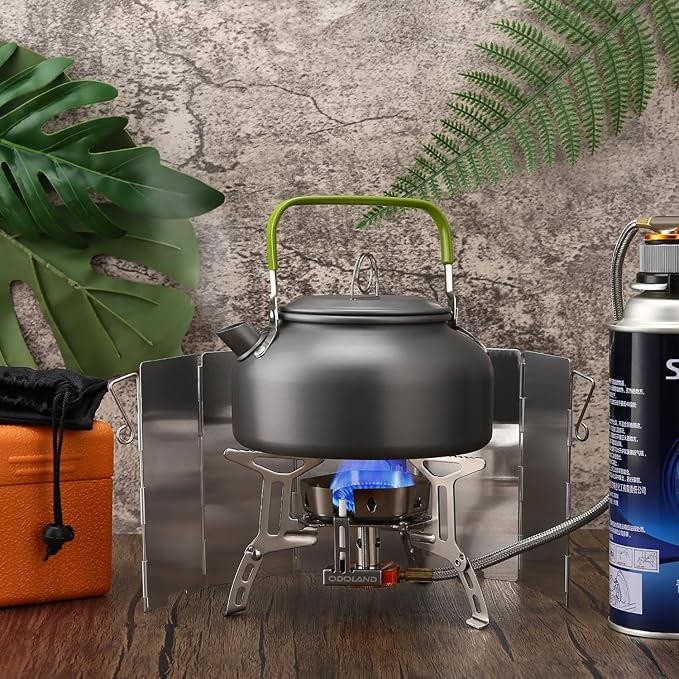 Odoland 3500W/6800W Windproof Camp Stove Camping Gas Stove with Windscreen Fuel Canister Adapter Piezo Ignition for Outdoor Backpacking Hiking and Picnic