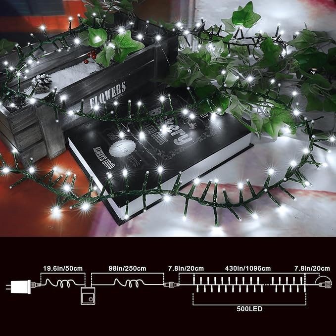 LAMPHOME 500 LED Christmas Outdoor Twinkle String Lights Extendable Holiday DecorationPlug in Lights with 8 Functions and Timer Waterproof for Outdoor Home Party Wedding Bedroom-White