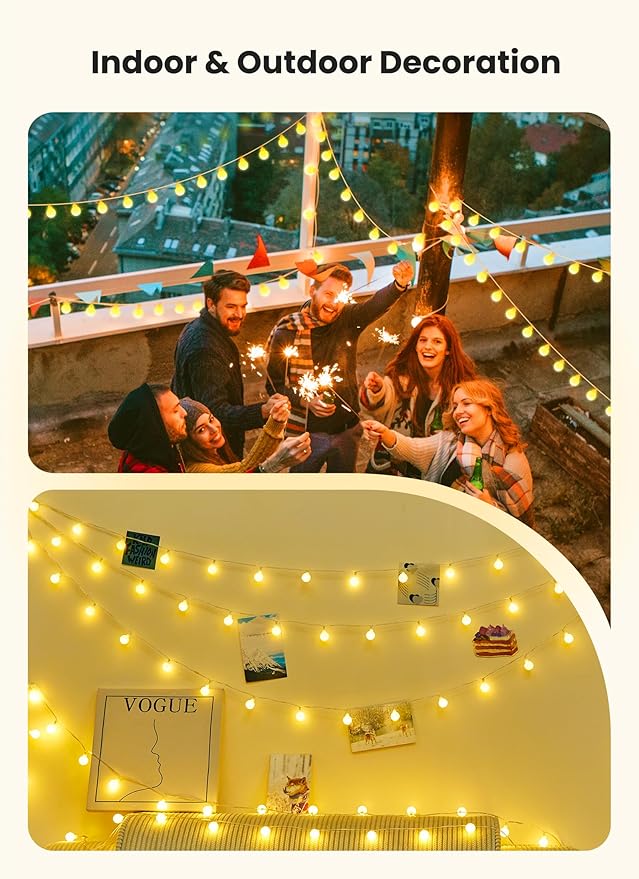 Brightown Battery Operated String Lights for Bedroom 2 Packs Total 39Ft 120 LED Globe Fairy Lights for Balcony Classroom Wedding Girls Room RV Christmas Garden Party Camping Indoor Outdoor Decor