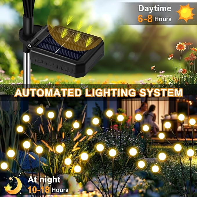 Solar Garden Lights Outdoor 4 Pack 32LED Swaying Light Waterproof Solar Lights Outdoor for Yard Pathway Patio Swaying Lawn Decor as Gardening Gifts for Women Holiday