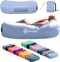 Nevlers Periwinkle Blue Inflatable Lounger | 210T Polyester Blow Up Couch | Inflatable Beach Chair w/ 450 lbs. Capacity Pockets &amp Carry Bag | No-Pump Air Couch for Use as Music Festival Accessor