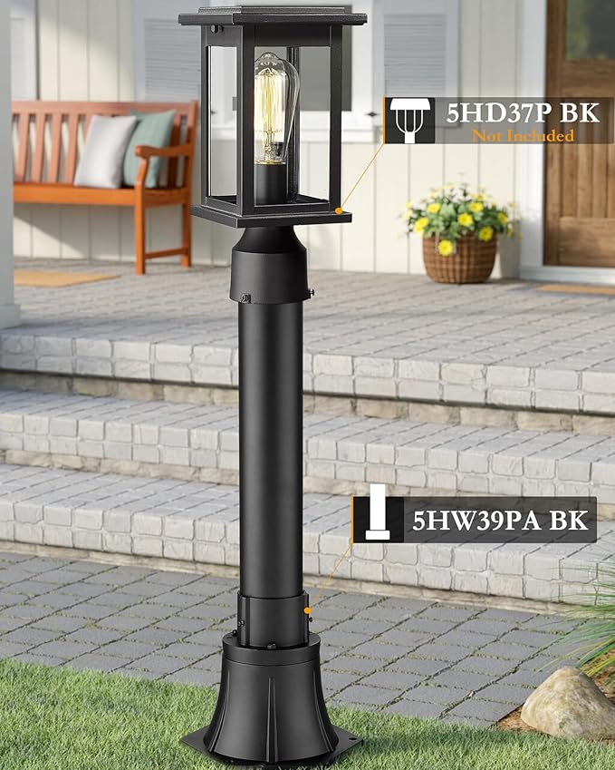 Outdoor Post Light Pole with Base HWH Outside Lamp Post Accessories Black Aluminum Mounting Pole and Base for Exterior Pathway Patio Garage Yard Garden 5HW39PA BK