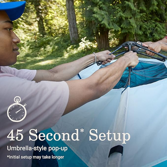 Coleman Camp Burst 4-Person Camping Tent Umbrella-Style Pop-Up Tent with 45s Easy Setup Dark Room Option Available Tub Floor and Taped Seams Keep You Dry 360° Views | Umbrella-Style Pop-Up Tent