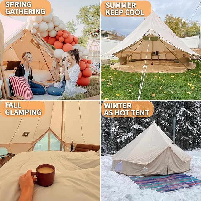 DANCHEL OUTDOOR 4 Season Canvas Yurt Tent with Large Wood Stove Heavy Duty Bell Tent with Stove Jack 4-8 Person Winter Camping Glamping 13ft/16.4ft/20ft