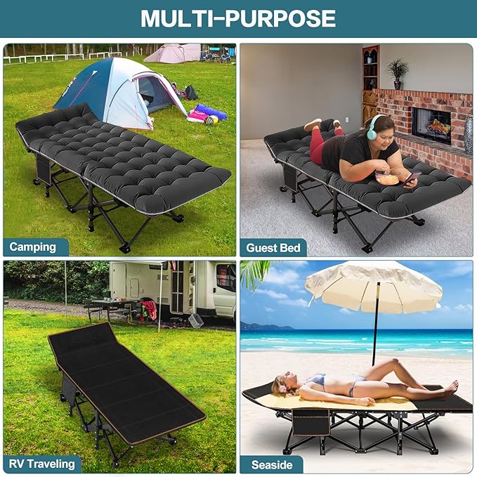 NAIZEA Folding Camping Cots for Adults Folding Cot with Mattress Camping Foldable Bed Portable Military Cot Double Layer Oxford Strong Heavy Duty Sleeping Cots w/Carry Bag for Camp Office Travel